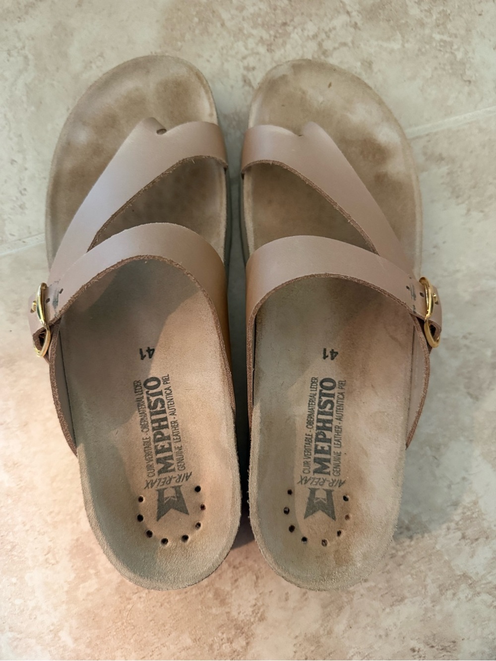 Mephisto Women's Beige/Gold Leather Buckle Sandals